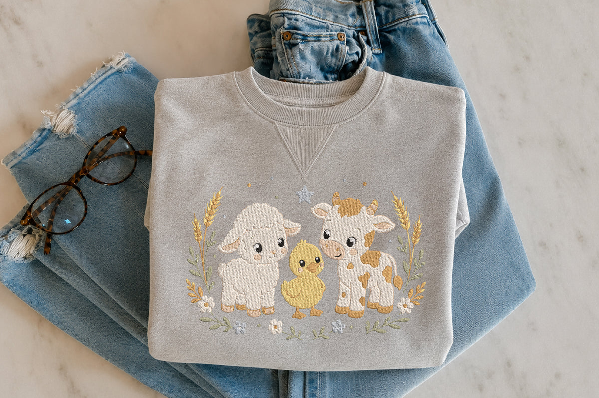 Farm Animal Embroidery Design – Cute Farm Animals Machine Embroidery Pattern, Farmhouse & Country Animal Embroidery Design