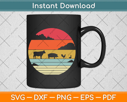 Farm Animals Retro Cow Pig Chicken & Duck Svg Digital Cutting File