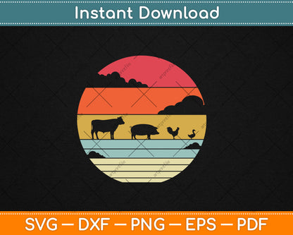 Farm Animals Retro Cow Pig Chicken & Duck Svg Digital Cutting File