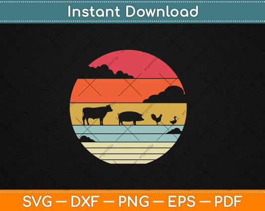 Farm Animals Retro Cow Pig Chicken & Duck Svg Digital Cutting File