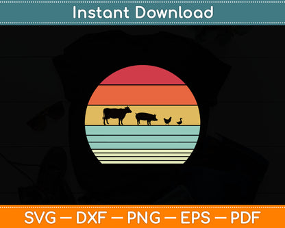 Farm Animals Retro Cow Pig Chicken & Duck Svg Digital Cutting File
