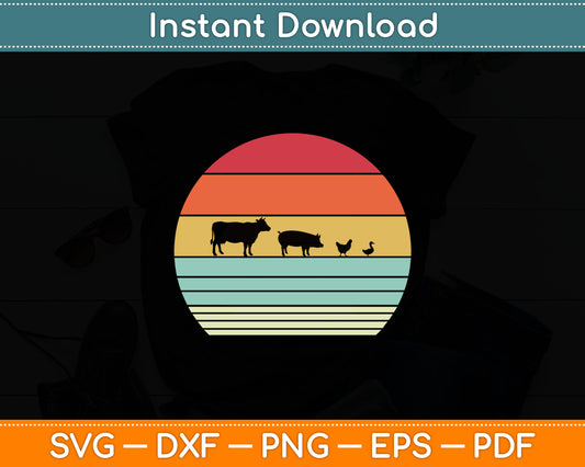 Farm Animals Retro Cow Pig Chicken & Duck Svg Digital Cutting File