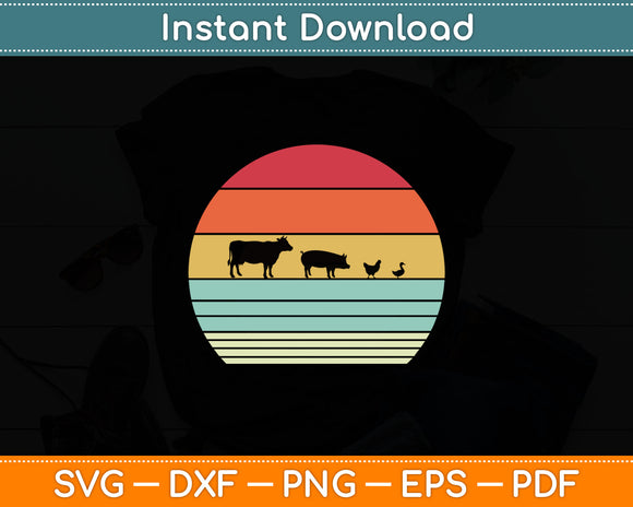 Farm Animals Retro Cow Pig Chicken & Duck Svg Digital Cutting File