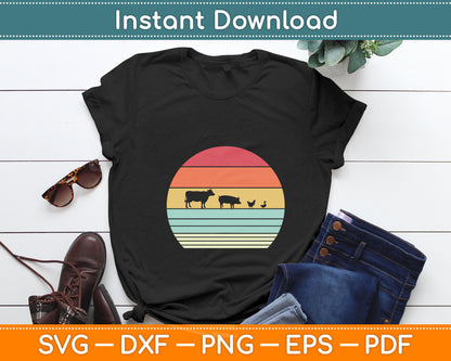 Farm Animals Retro Cow Pig Chicken & Duck Svg Digital Cutting File