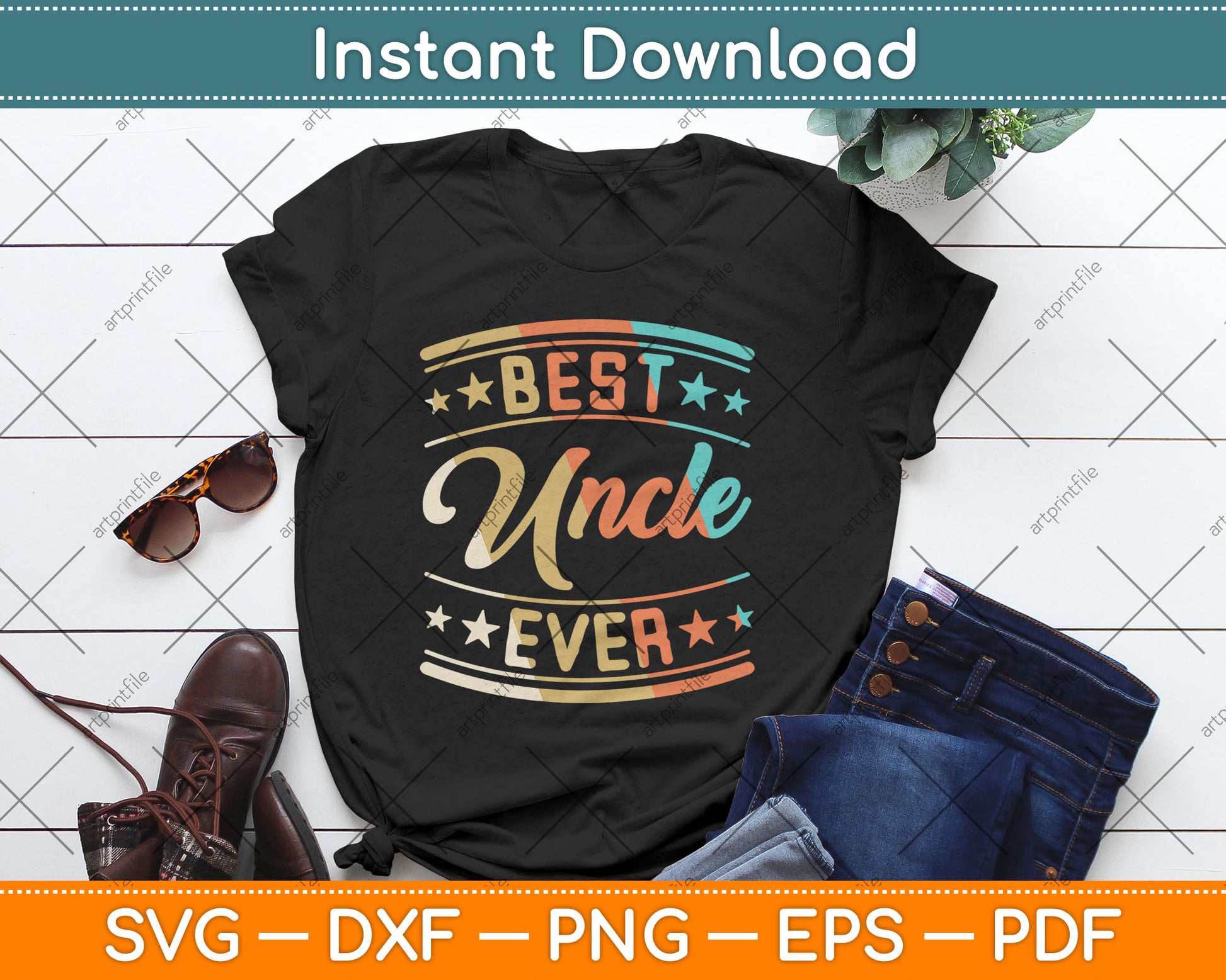 Father's Day Best Uncle Ever Retro Family Brother Dad Vintage Svg Digital Cutting File