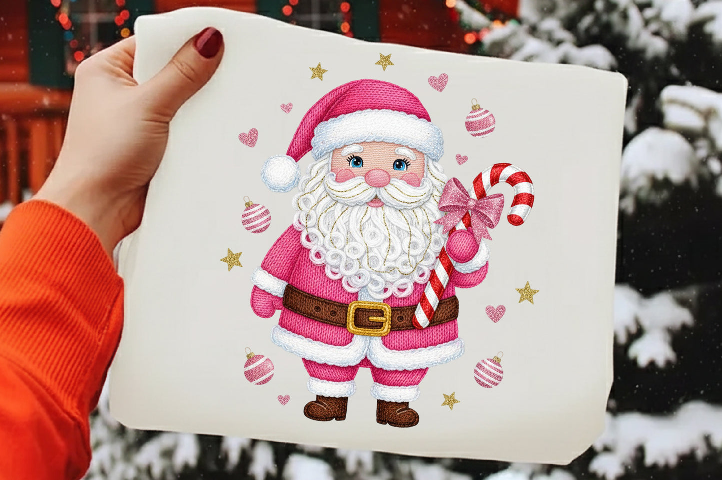Faux Crochet Pink Santa Christmas Sublimation PNG
