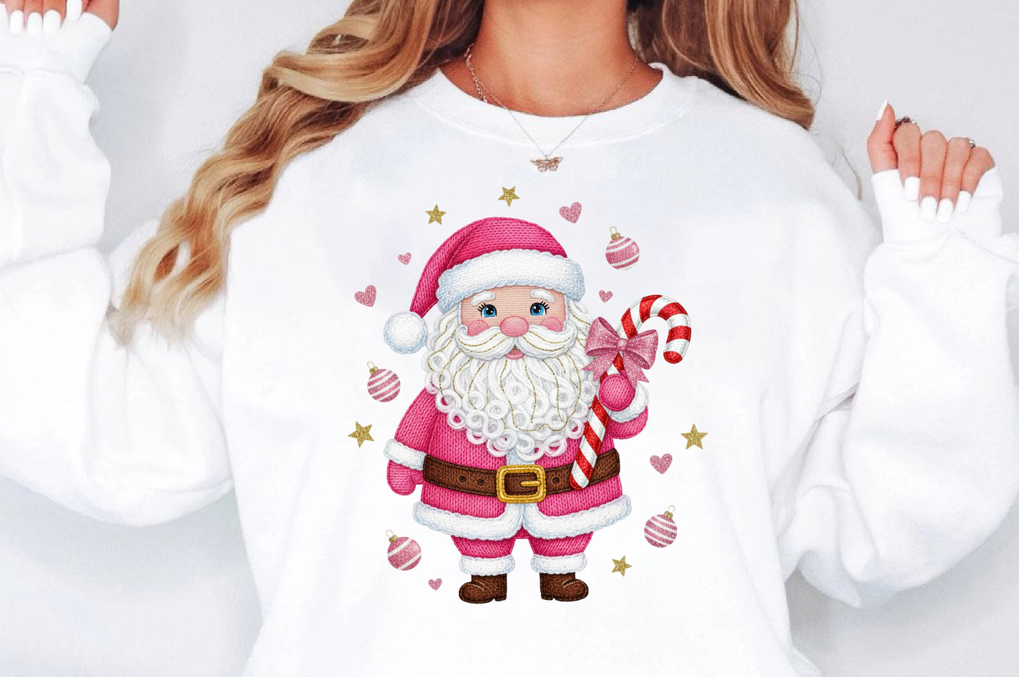 Faux Crochet Pink Santa Christmas Sublimation PNG