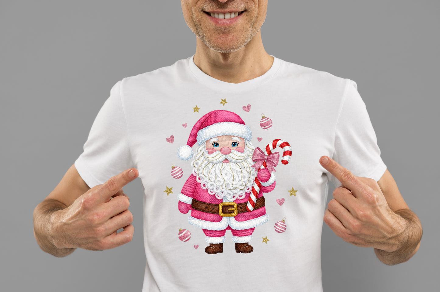 Faux Crochet Pink Santa Christmas Sublimation PNG