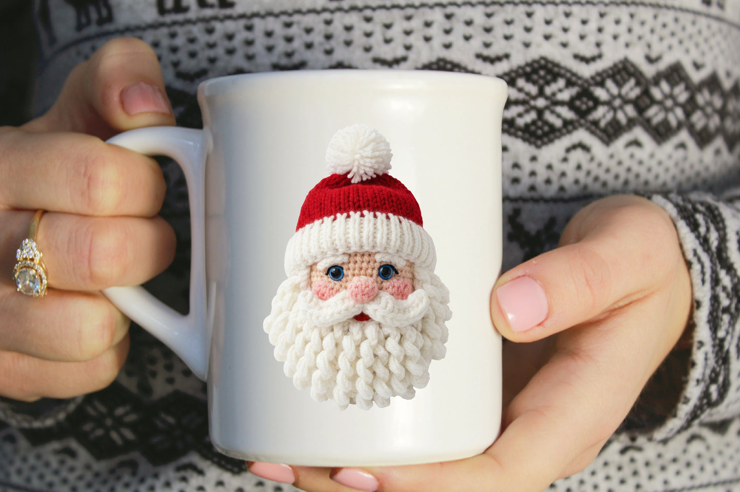 Faux Crochet Santa Christmas Sublimation PNG