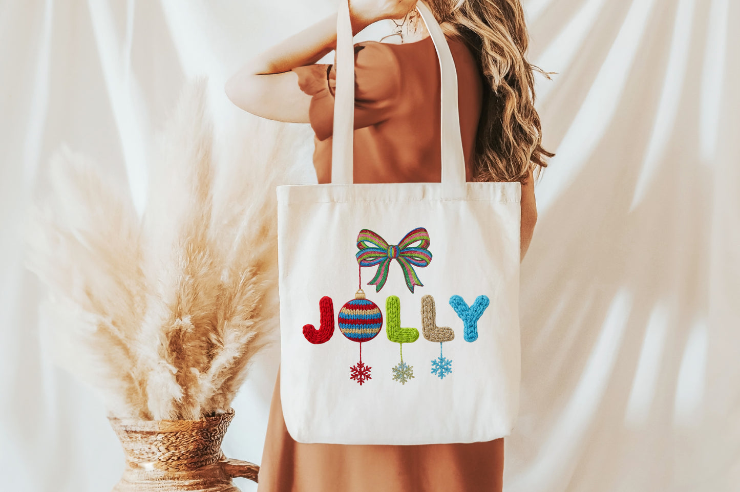 Faux Yarn Jolly Christmas Bow PNG