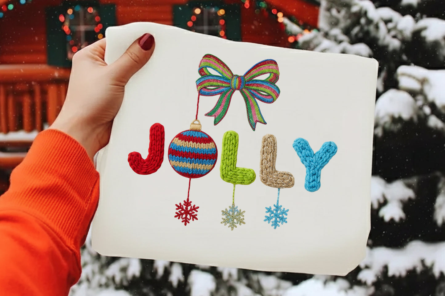 Faux Yarn Jolly Christmas Bow PNG