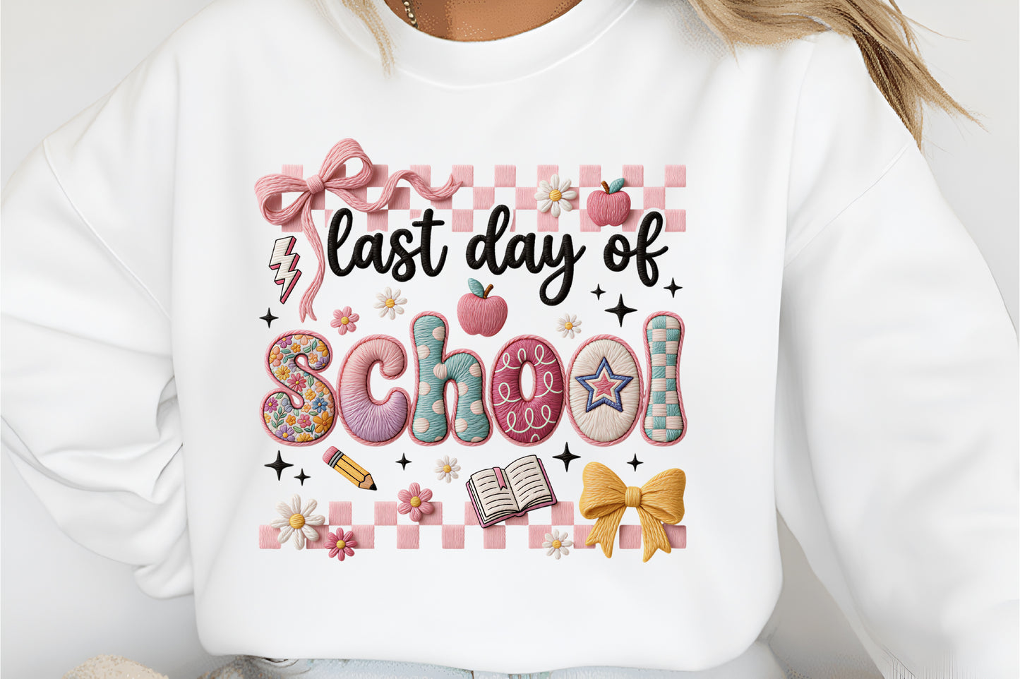 Faux Yarn Coquette Last Day of School PNG Cute Teacher School Sublimation