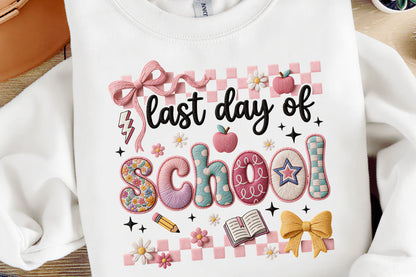 Faux Yarn Coquette Last Day of School PNG Cute Teacher School Sublimation