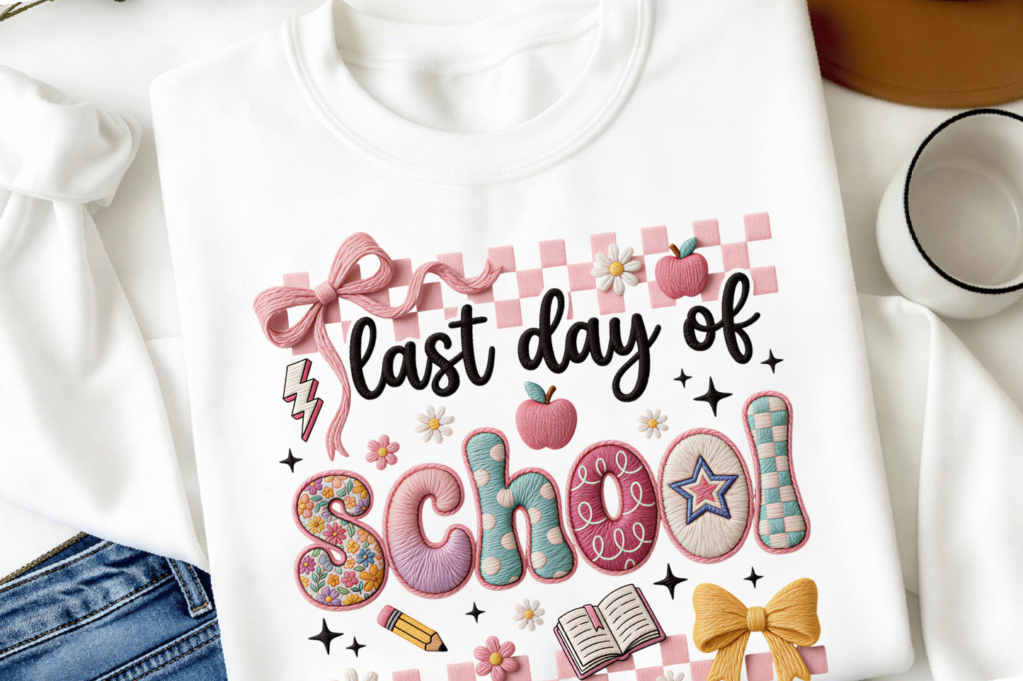 Faux Yarn Coquette Last Day of School PNG Cute Teacher School Sublimation