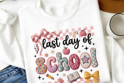 Faux Yarn Coquette Last Day of School PNG Cute Teacher School Sublimation