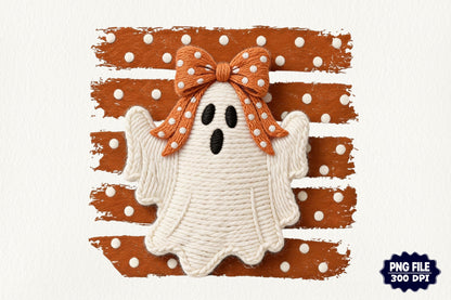 Faux Yarn Halloween Ghost Coquette PNG Cute Spooky Fall Sublimation