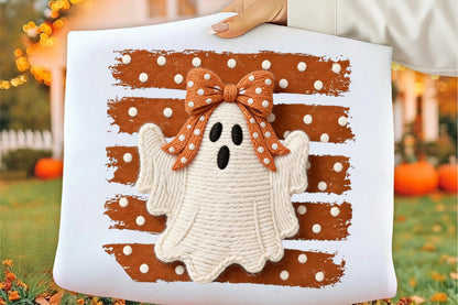 Faux Yarn Halloween Ghost Coquette PNG Cute Spooky Fall Sublimation