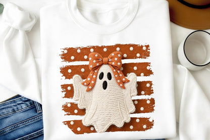 Faux Yarn Halloween Ghost Coquette PNG Cute Spooky Fall Sublimation