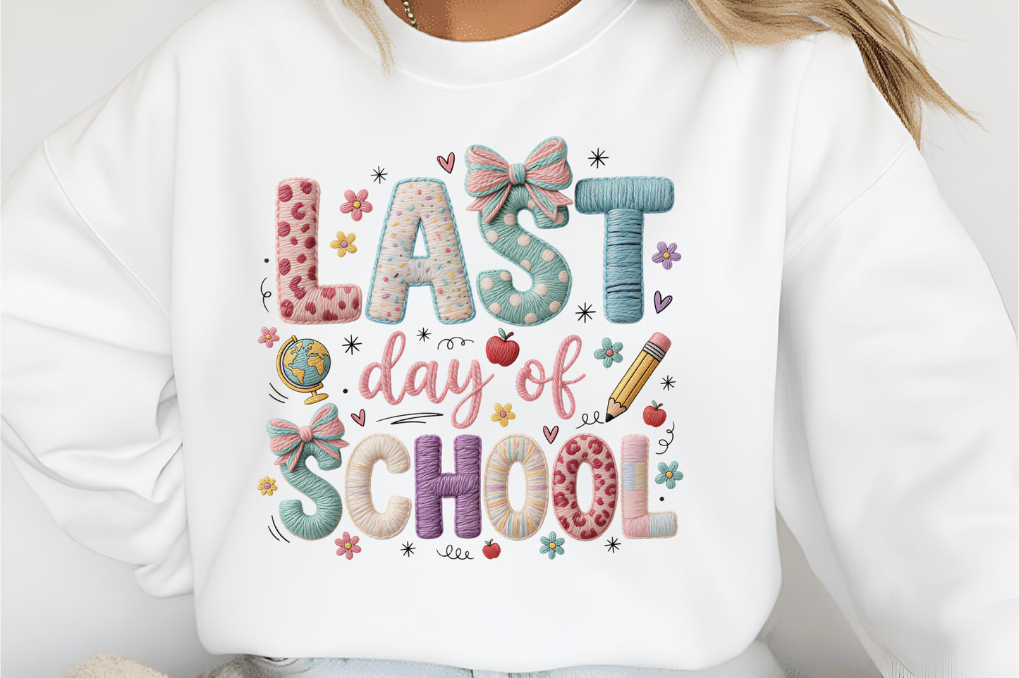 Faux Yarn Last Day of School PNG Cute School Teacher Sublimation