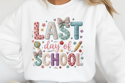 Faux Yarn Last Day of School PNG Cute School Teacher Sublimation
