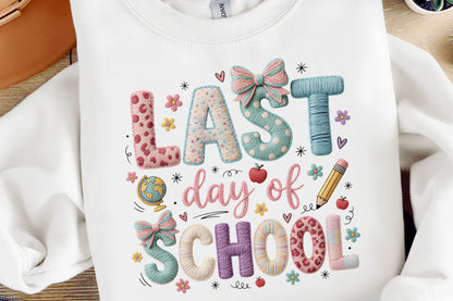 Faux Yarn Last Day of School PNG Cute School Teacher Sublimation