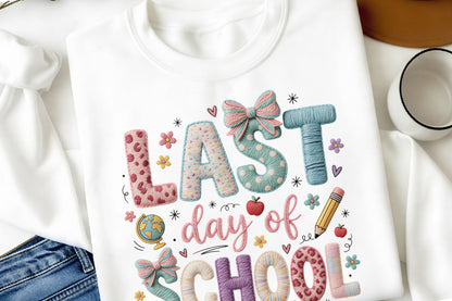 Faux Yarn Last Day of School PNG Cute School Teacher Sublimation
