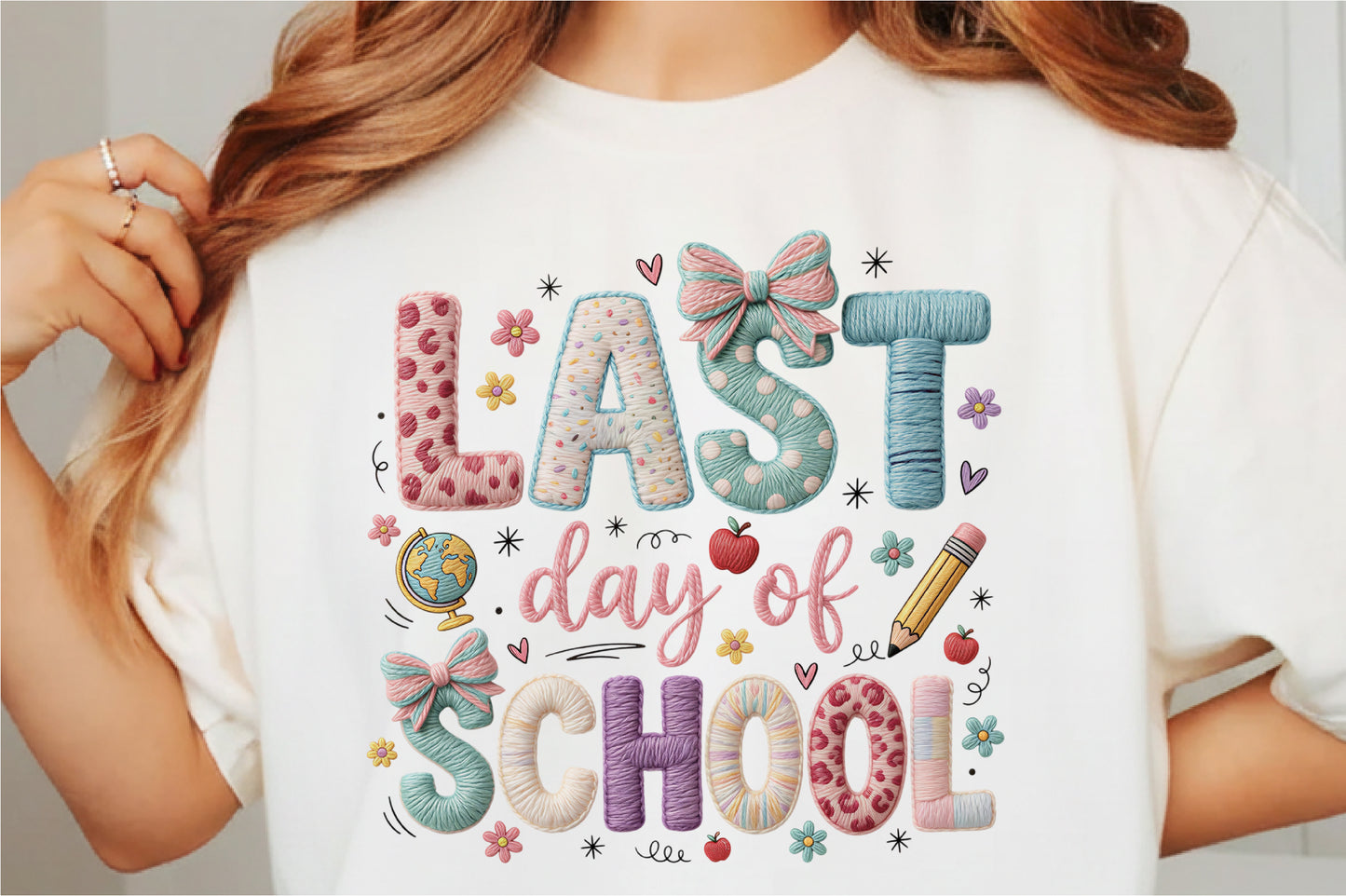 Faux Yarn Last Day of School PNG Cute School Teacher Sublimation