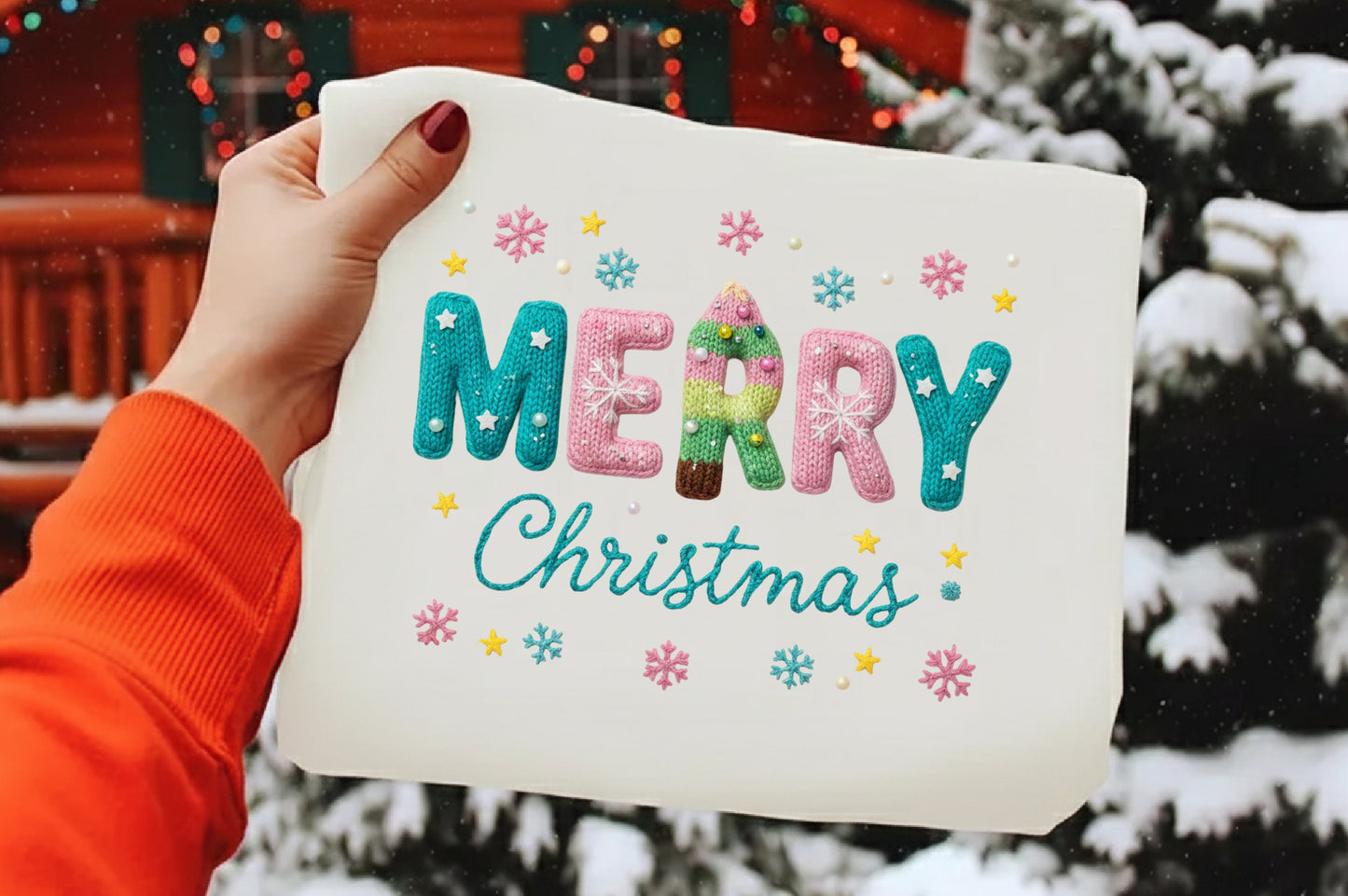 Faux Yarn Merry Christmas PNG Sublimation Design
