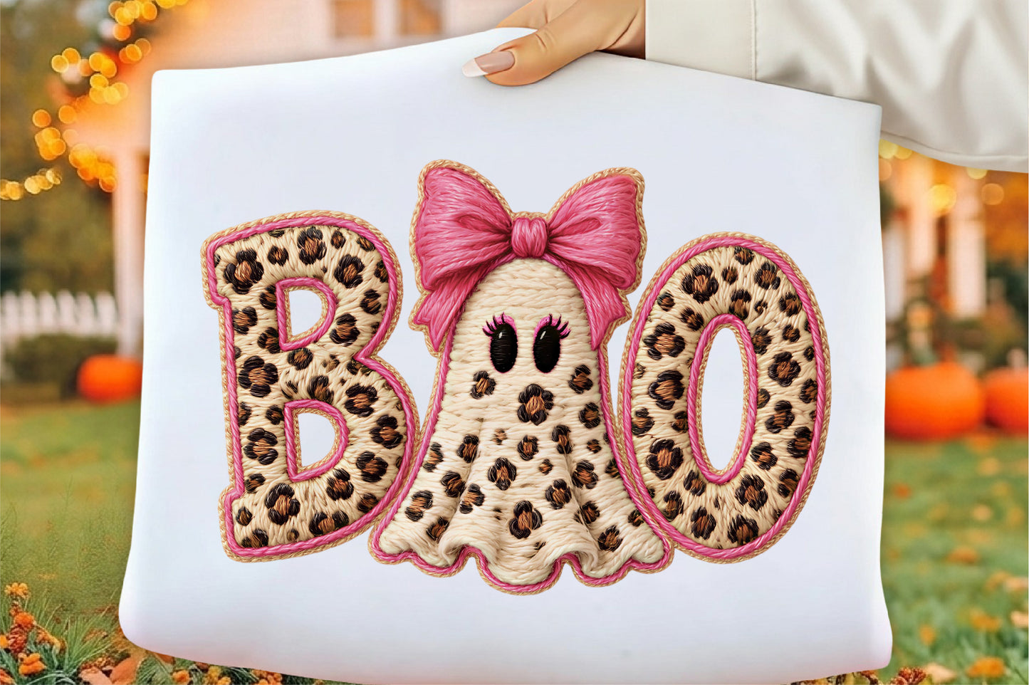 Faux Yarn Preppy Ghost Boo PNG Cute Coquette Halloween Sublimation