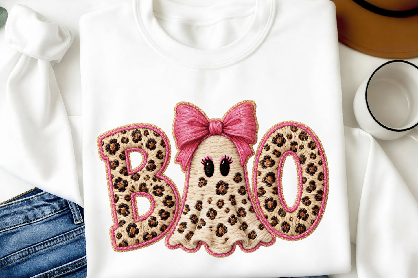 Faux Yarn Preppy Ghost Boo PNG Cute Coquette Halloween Sublimation
