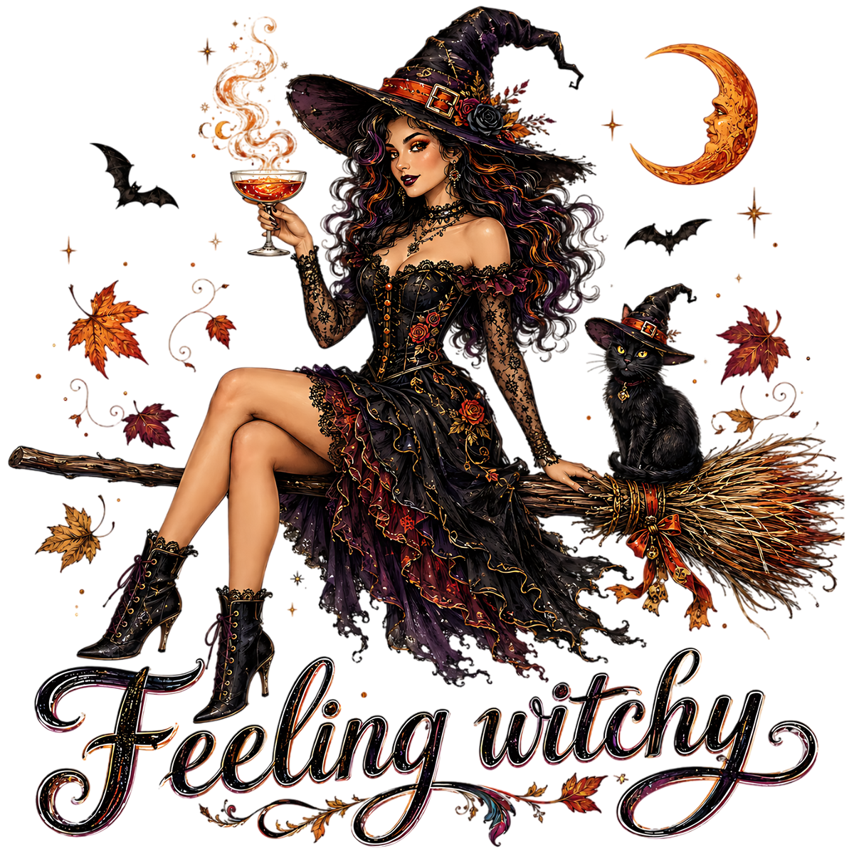 Feeling Witchy Halloween Woman PNG