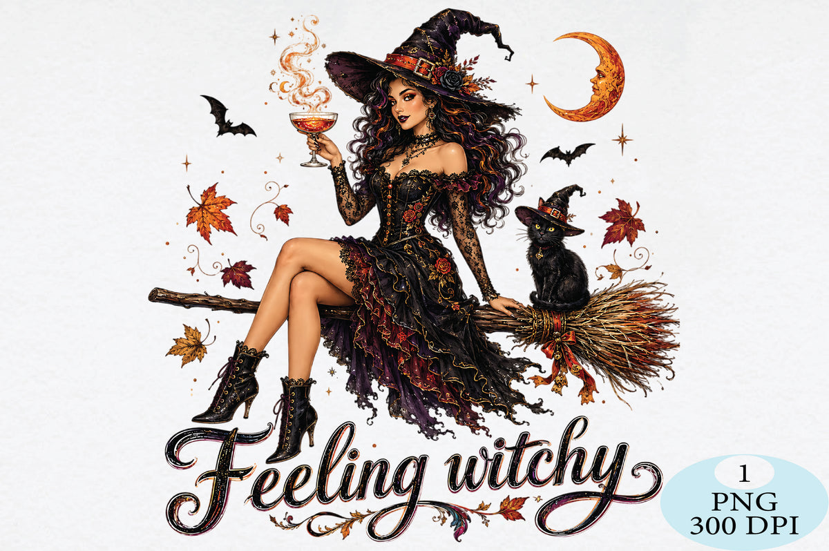 Feeling Witchy Halloween Woman PNG