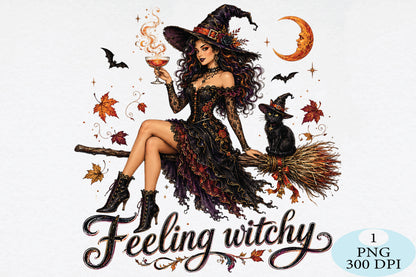 Feeling Witchy Halloween Woman PNG