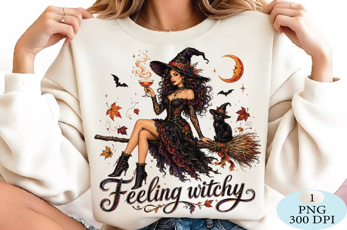 Feeling Witchy Halloween Woman PNG