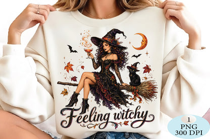 Feeling Witchy Halloween Woman PNG