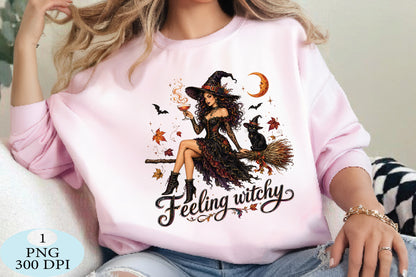 Feeling Witchy Halloween Woman PNG