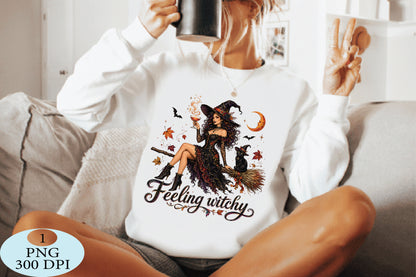 Feeling Witchy Halloween Woman PNG