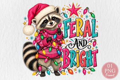 Feral and Bright Raccoon Christmas PNG