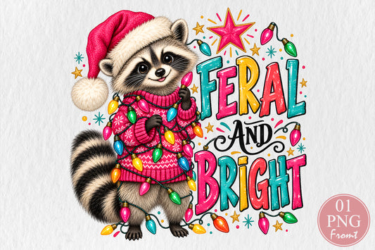 Feral and Bright Raccoon Christmas PNG