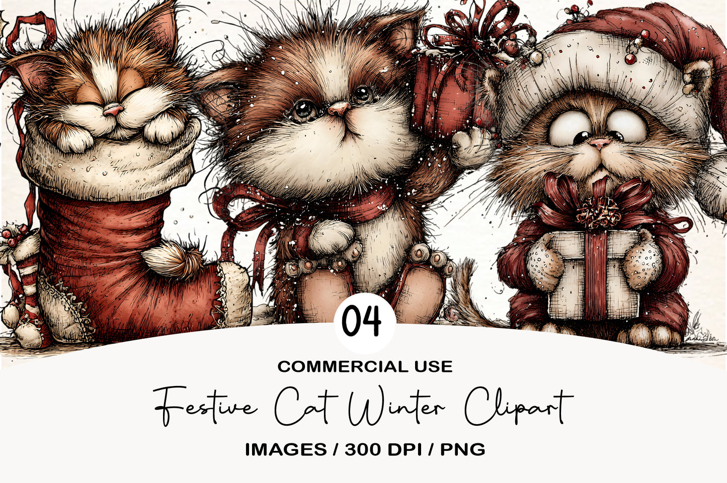 Festive Cat Winter Clipart PNG
