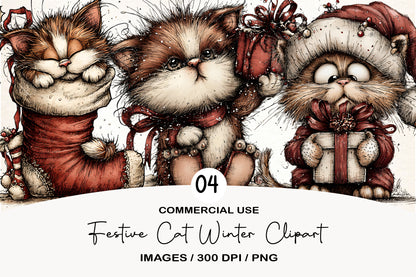 Festive Cat Winter Clipart PNG