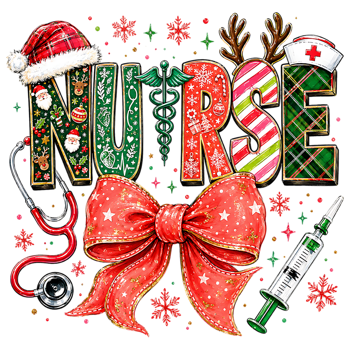 Festive Christmas Nurse Bow PNG