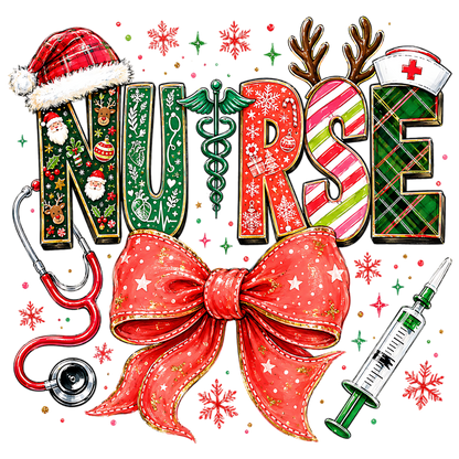 Festive Christmas Nurse Bow PNG