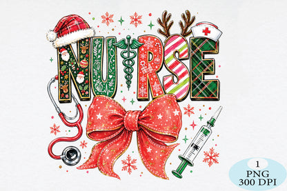 Festive Christmas Nurse Bow PNG