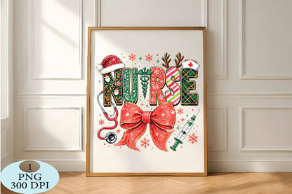 Festive Christmas Nurse Bow PNG