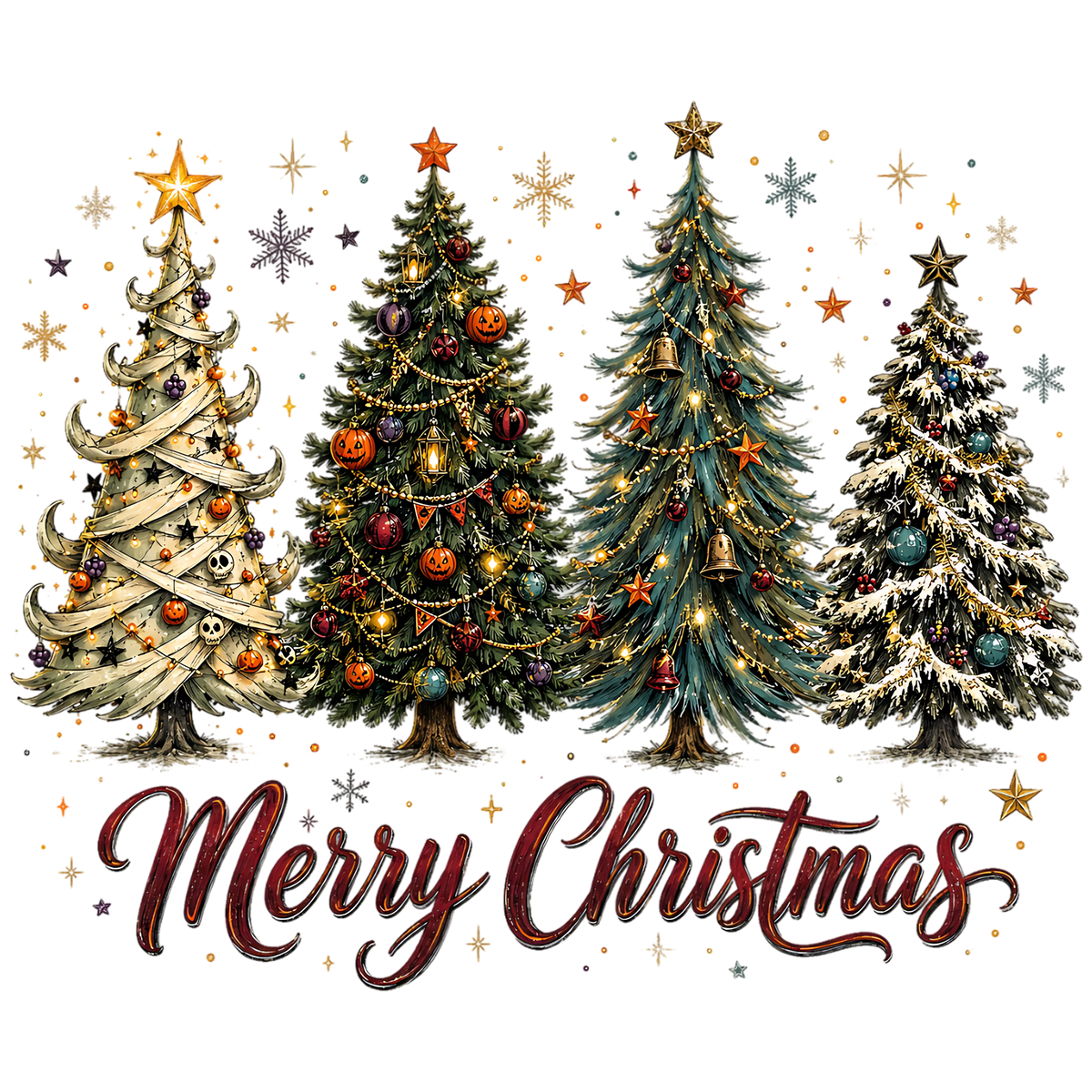 Festive Christmas Tree Set PNG