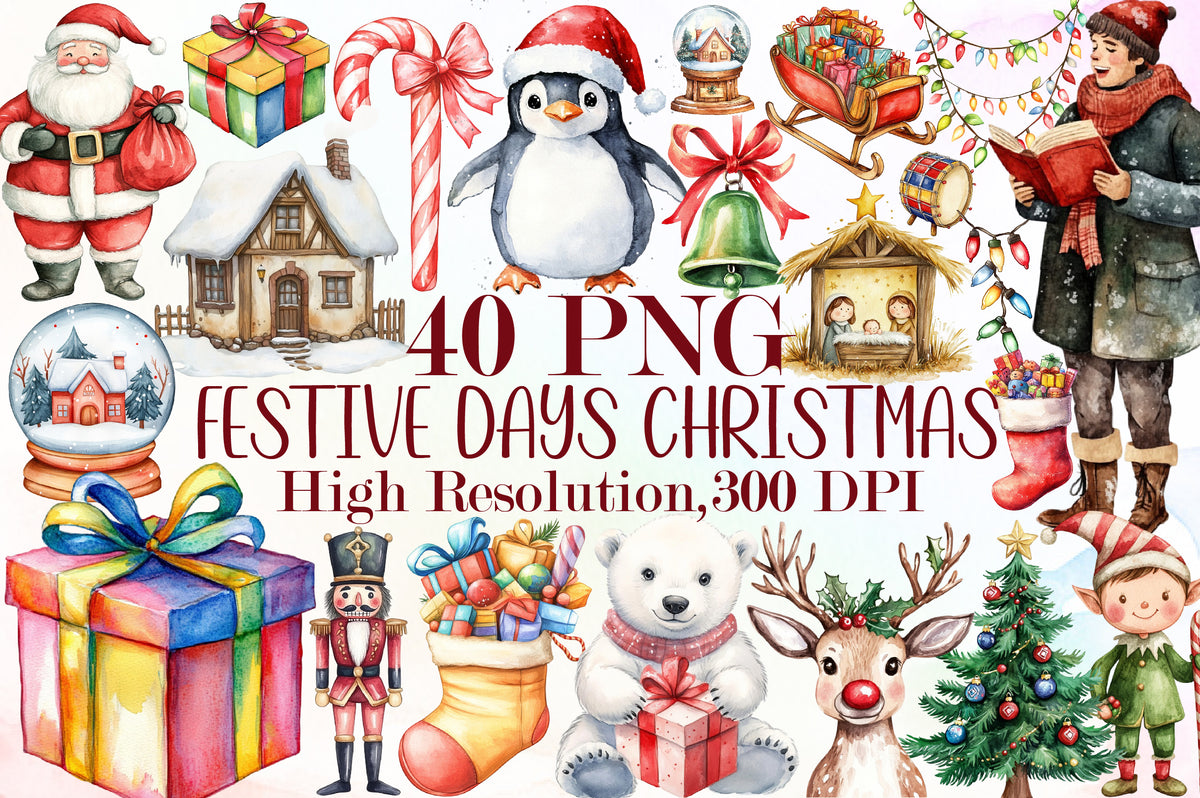 Festive Days Christmas Clipart PNG Bundle Commercial Use