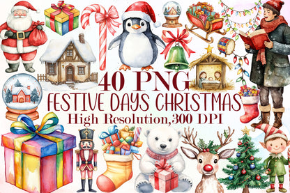 Festive Days Christmas Clipart PNG Bundle Commercial Use