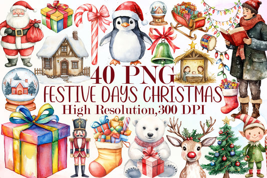 Festive Days Christmas Clipart PNG Bundle Commercial Use