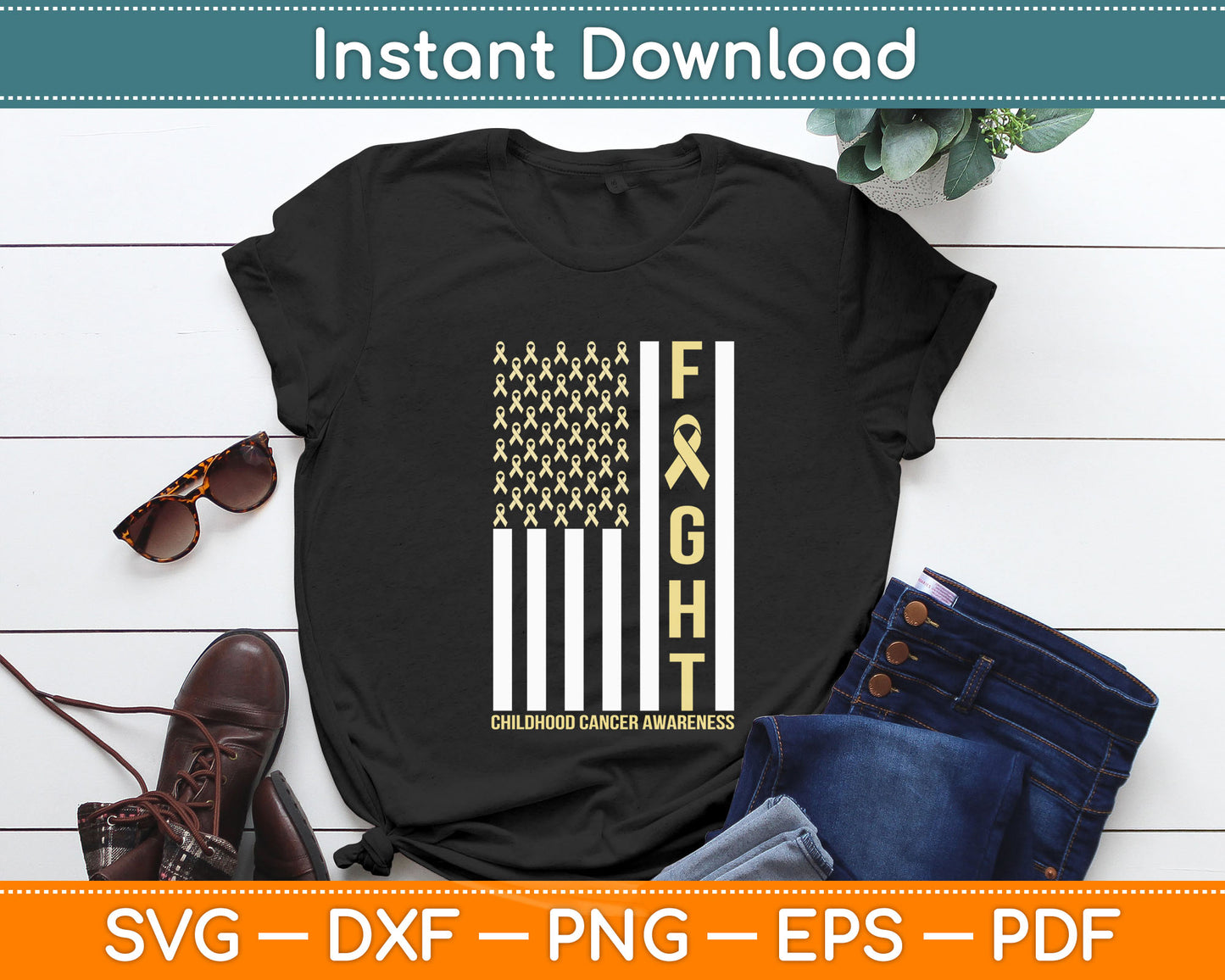 Fight Childhood Cancer Awareness American Flag Svg Digital Cutting File